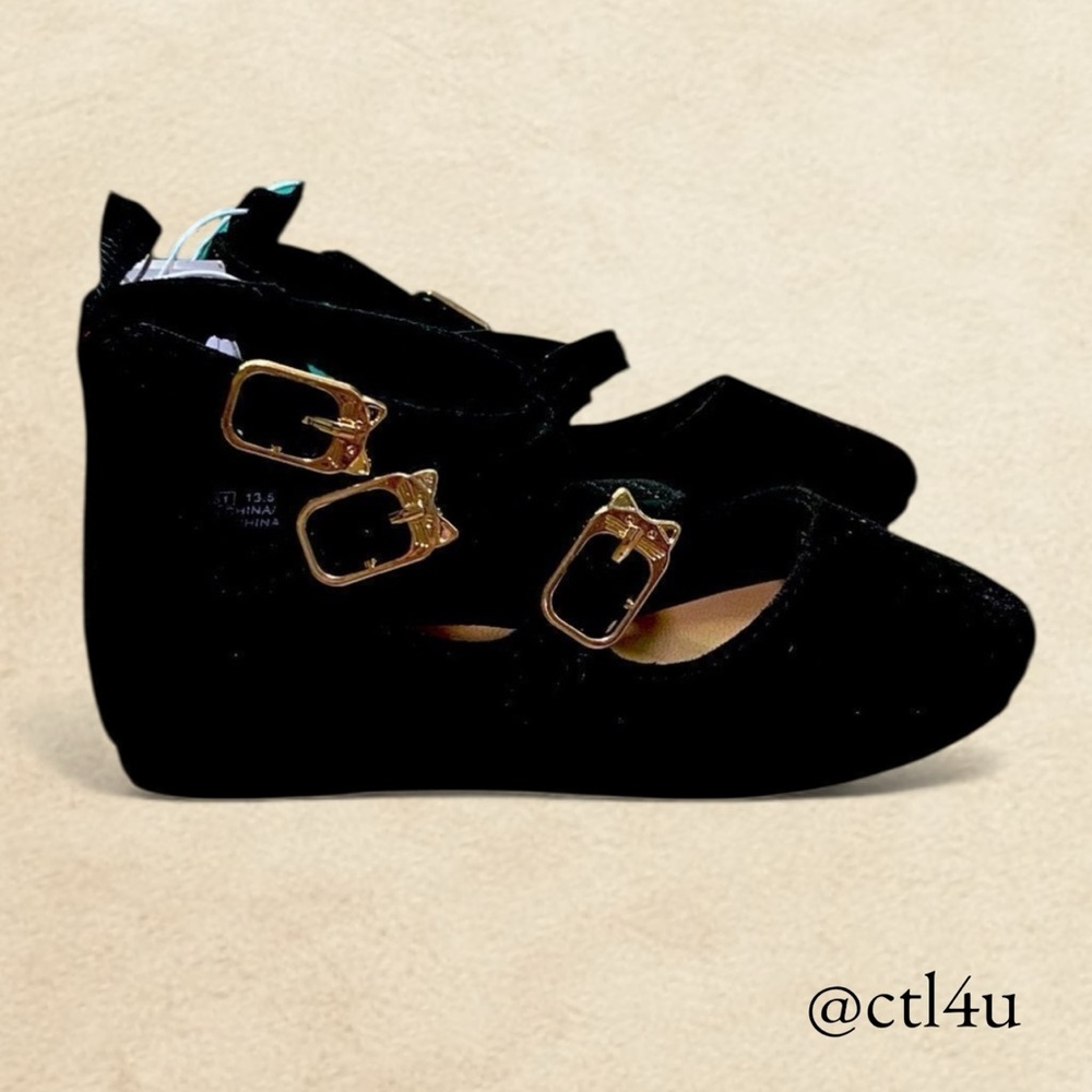 Old Navy Black Jack Triple Cat Strap Suede Almond Toe Shoes Size 6